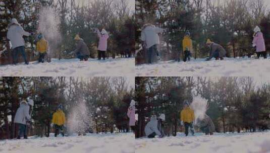 快乐家庭在雪地里玩耍高清在线视频素材下载