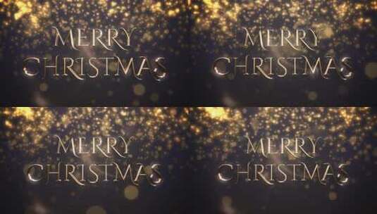 4K动画特写圣诞快乐文本金色粒子金色粒子缓缓飘落高清在线视频素材下载