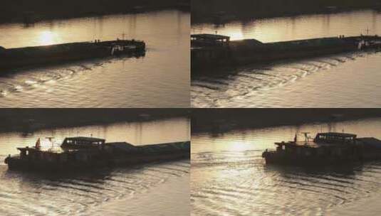 夕阳下的货船33高清在线视频素材下载