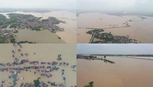 航拍农村遭遇洪涝灾害房屋被洪水淹没高清在线视频素材下载