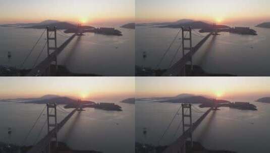 香港航拍青马大桥日落黄昏高清在线视频素材下载