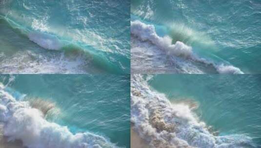 航拍大海海浪拍击沙滩素材实拍自然风景高清在线视频素材下载