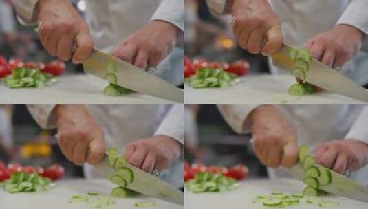 切黄瓜的厨师高清在线视频素材下载