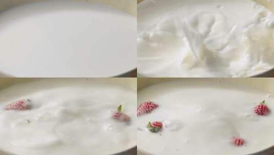 4K草莓落入牛奶高清在线视频素材下载