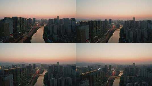 杭州武林门大运河环城北路夕阳航拍高清在线视频素材下载
