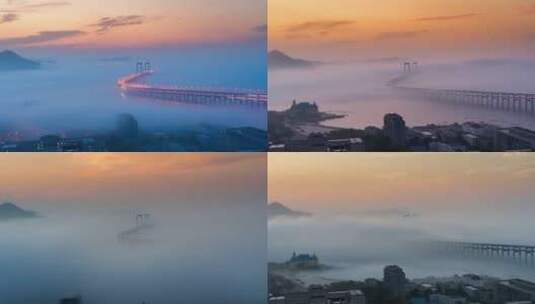 大连,星海湾跨海大桥,平流雾,星海湾高清在线视频素材下载