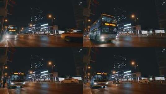 城市夜景公交车流延时高清在线视频素材下载