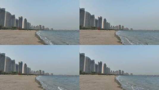 厦门同安区航拍海岸线海滨城市海边沙滩小区高清在线视频素材下载