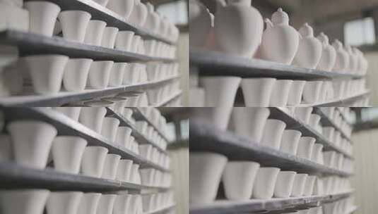 景德镇陶瓷工厂生产酒具茶杯坯子陶瓷瓷器高清在线视频素材下载