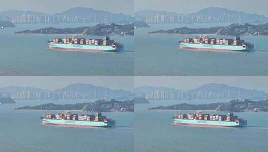 福建厦门港海域进港的远洋集装箱货轮高清在线视频素材下载
