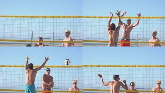 玩沙滩排球的男人高清在线视频素材下载
