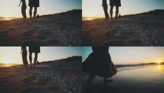 海边夕阳男女沙滩散步约会高清在线视频素材下载