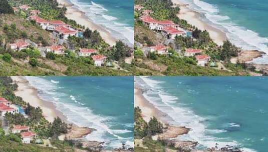 大海边的别墅建筑航拍美丽沙滩海滩风景高清在线视频素材下载