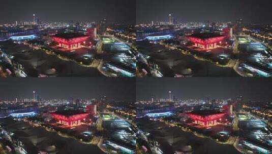 航拍上海世博园夜景高清在线视频素材下载