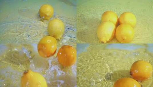 （多镜头）4k柠檬与水的冲击掉落高清在线视频素材下载