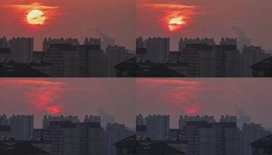 城市日落夕阳太阳发电站化工厂烟囱高清在线视频素材下载
