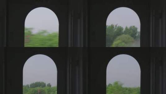 行驶中的高铁窗户风景高清在线视频素材下载