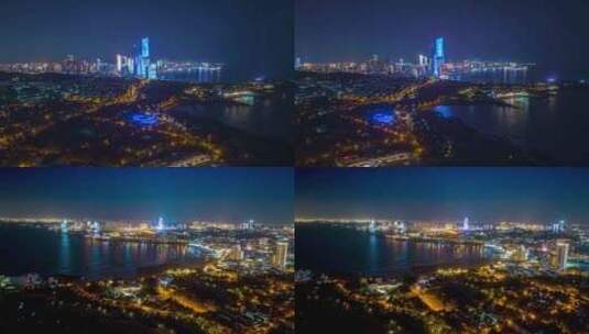 2023青岛海边夜景延时航拍高清在线视频素材下载