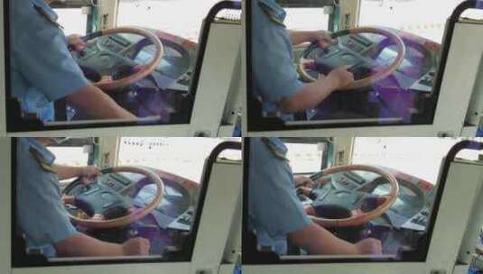 公交车司机掌握方向盘实拍高清在线视频素材下载