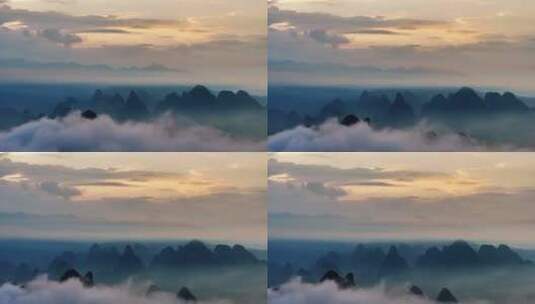 早晨时分桂林漓江山脉峡谷大气日出云海高清在线视频素材下载