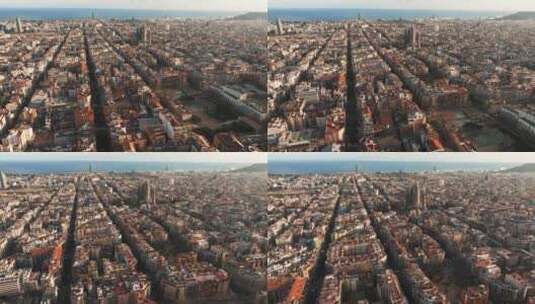 欧洲城市巴塞罗那住宅区鸟瞰图高清在线视频素材下载