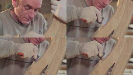 木匠打磨木制装饰高清在线视频素材下载