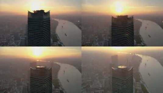 航拍上海 北外滩日出高清在线视频素材下载