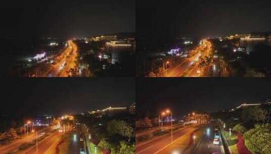 厦门一国两制沙滩夜景航拍高清在线视频素材下载