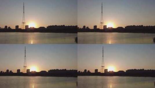 湖面夕阳晚霞倒影实拍高清在线视频素材下载