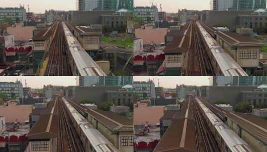航拍纽约长岛皇后区地上地铁汽车大桥交通高清在线视频素材下载