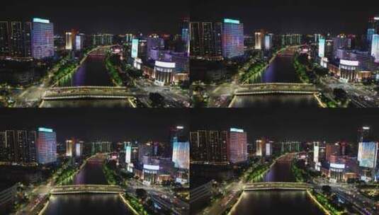 航拍宁波夜景江夏桥夜景高清在线视频素材下载