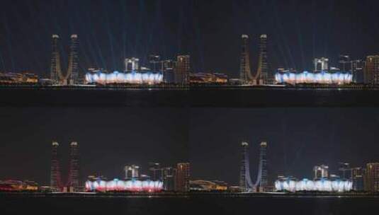 杭州亚运会杭州之门奥体中心灯光秀高清在线视频素材下载