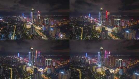 南宁东盟商务区红色龙光夜景延时高清在线视频素材下载