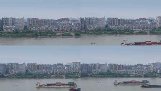 航拍长江货物集装箱货轮高清在线视频素材下载
