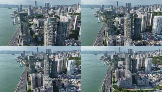 厦门鹭江道风光航拍演武大桥海滨城市建筑高清在线视频素材下载