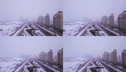 东北黑龙江哈尔滨雪景风光航拍高清在线视频素材下载