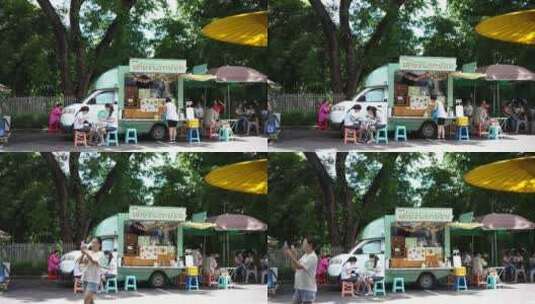 咖啡车云南大理丽江泰国清迈曼谷市集赶集高清在线视频素材下载