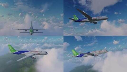 中国航空 飞机穿云飞行高清在线视频素材下载