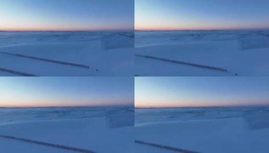 呼伦贝尔冬季风景丘陵雪野一抹晚霞高清在线视频素材下载