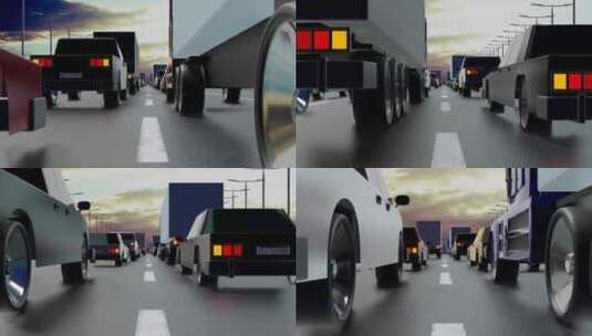 堵车的高速公路虚拟模拟的世界高清在线视频素材下载