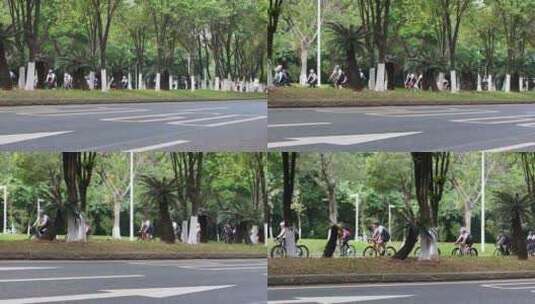 广州番禺区大学城马路骑行队高清在线视频素材下载