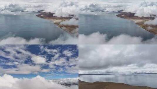 4K航拍西藏玛旁雍措云海湖泊风光高清在线视频素材下载