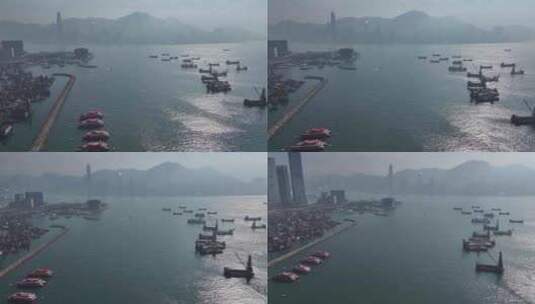 香港油麻地公众码头航拍高清在线视频素材下载