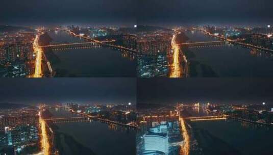 长沙湘江城市夜景航拍高清在线视频素材下载