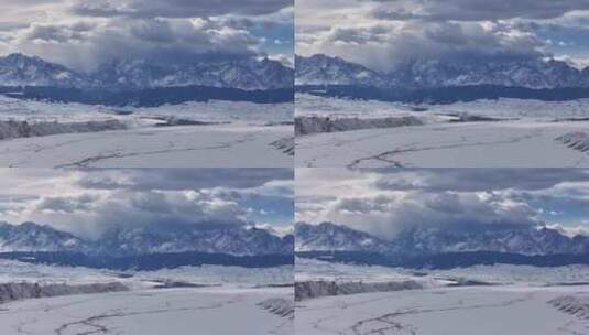 冬季新疆旅游天山阿勒泰安集海雪山峡谷雪原高清在线视频素材下载