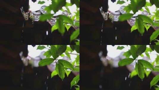（慢镜头）杭州 古风 下雨天 屋檐雨滴高清在线视频素材下载