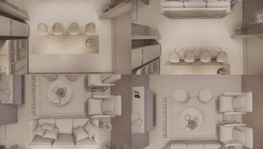 三维渲染。室内住宅现代开放式生活空间，带高清在线视频素材下载