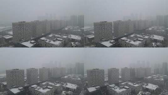 武汉江汉区菱角湖公园雪景航拍高清在线视频素材下载