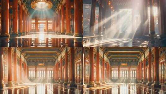 传统中国风宫殿 古代建筑阳光射进室内背景高清在线视频素材下载