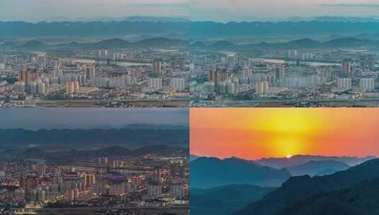 陕西汉中勉县城市远景与山峦风光高清在线视频素材下载